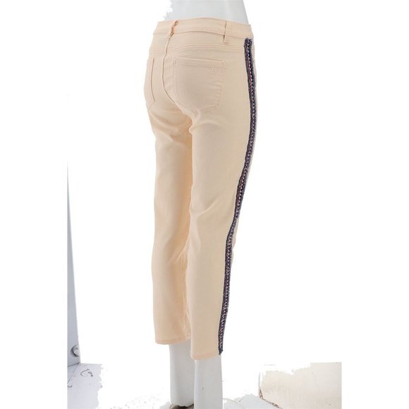 NWT DG2 DIANE GILMAN STRETCH Bouclé STRIPE SKINNY ANKLE JEANS CREAM - Picture 6 of 12